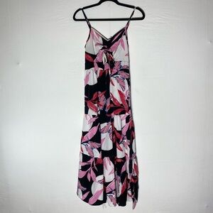 Jera Pink Black White Floral Sleeveless Tiered Maxi Dress M NWT